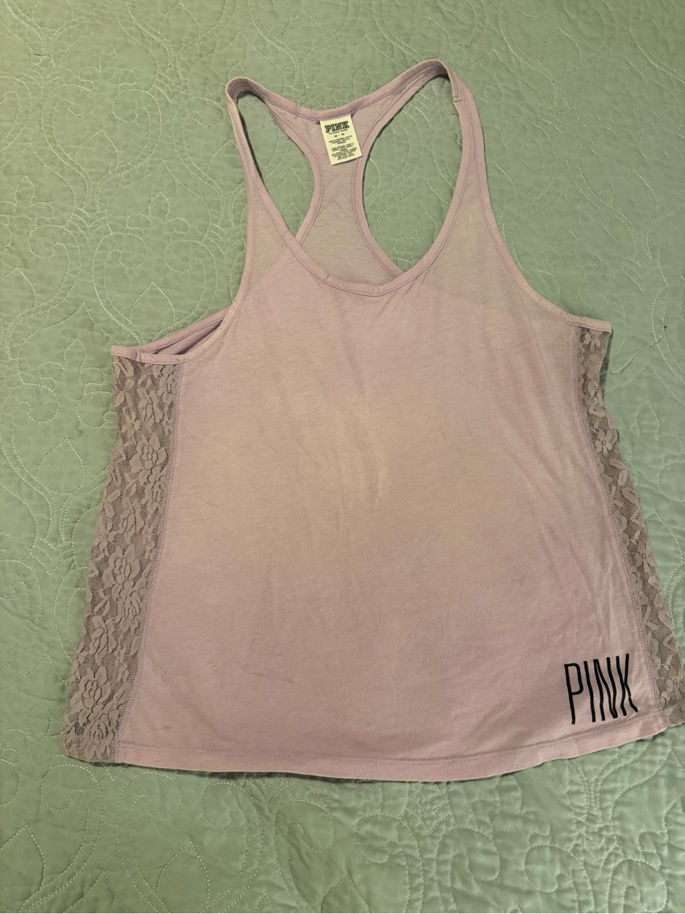 PINK Victoria's Secret Light Purple Racerback Tank with Lace Side Panels
